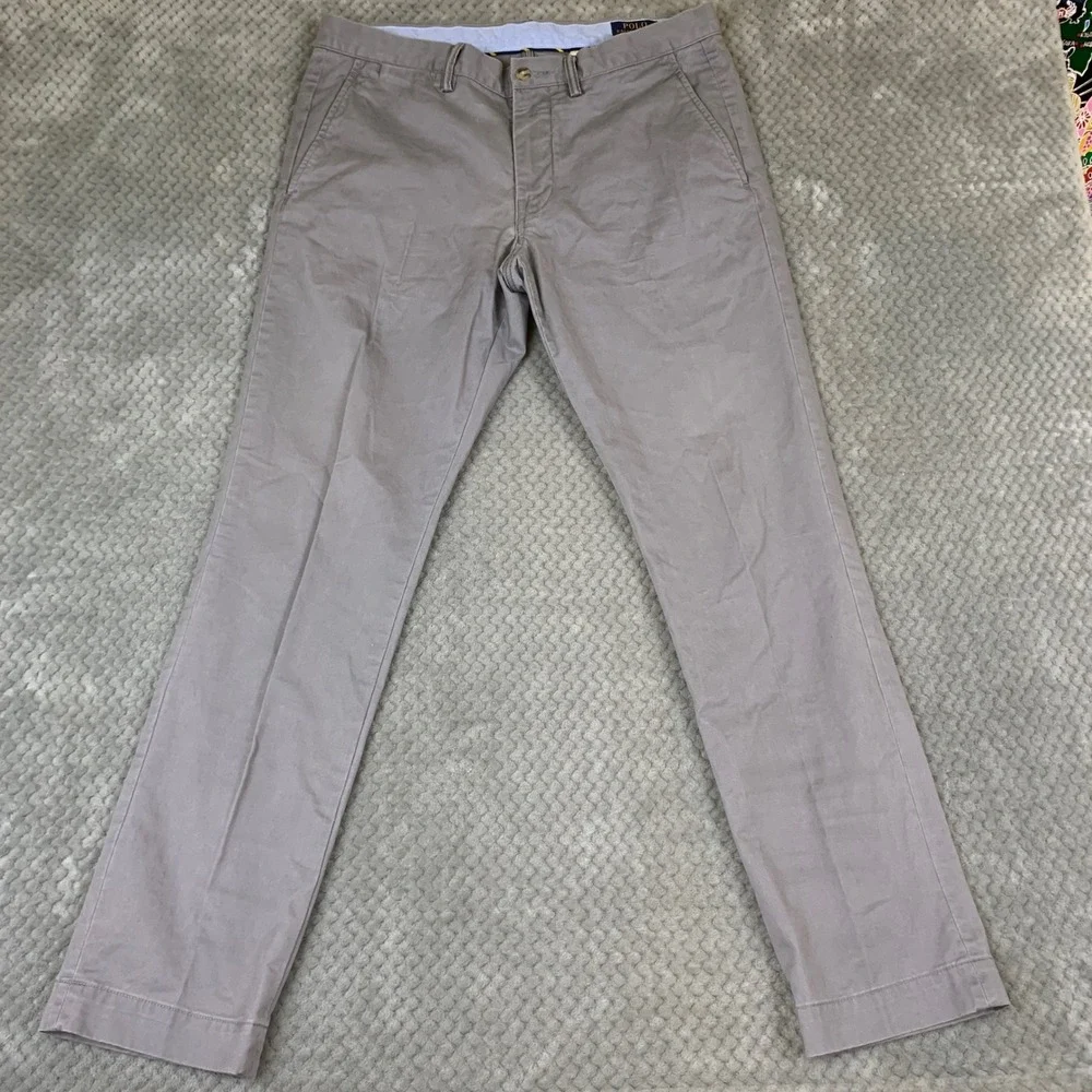 Polo Ralph Lauren Mens Stretch Slim Fit Chino Pants Grey 34x32 Cotton Twill